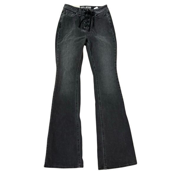 NEW Idyllwind Gypsy High Rise Bootcut Jeans Black Lace Up Front Size 6 x36 Long - Picture 1 of 5